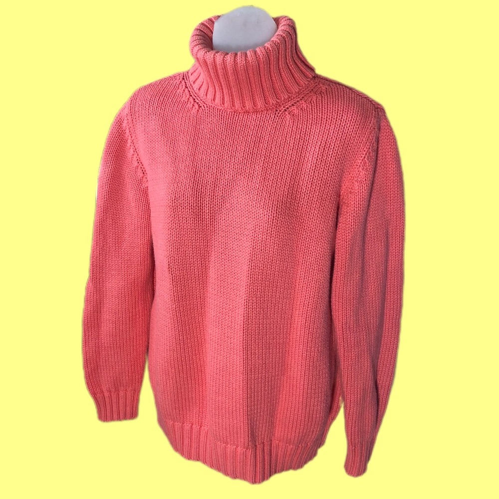 Sutton Studio Coral 100% Cotton Jumbo Turtleneck Knit Sweater